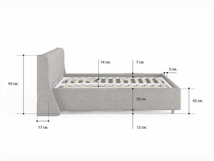 Кровать Сонум Barcelona Рогожка Пепельная (с подъемным механизмом) 90х190